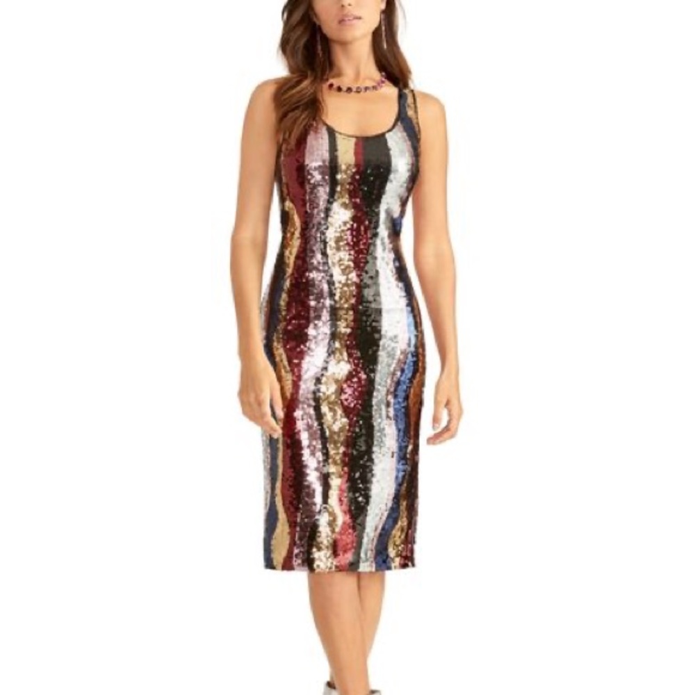 Rachel Roy Veda Sequin Stripe Dress Medium NEW